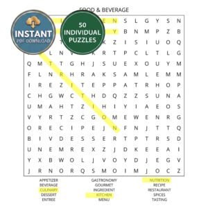 A food word search book puzzle titled Food & Beverage.