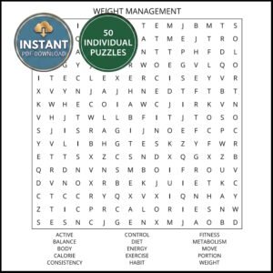 A puzzle from a health word search book titled Weight Management.