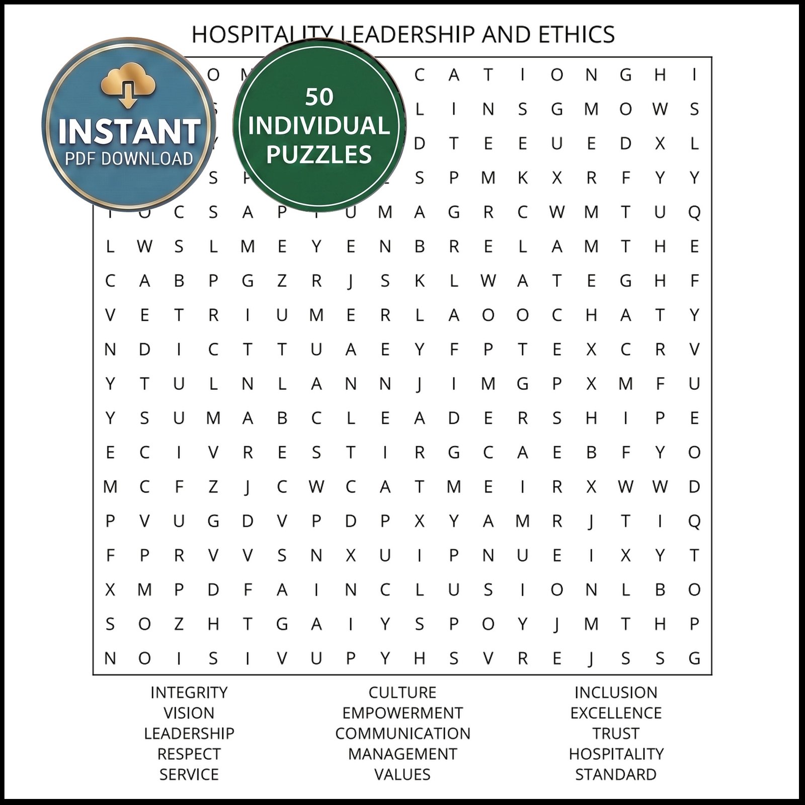 A hospitality careers word search book puzzle with the title Hospitality Careers.